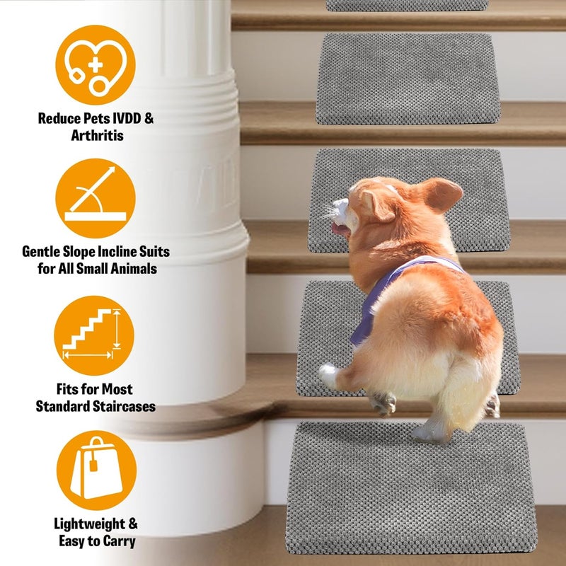 INRLKIT 40D Dog Ramp for Stairs Suits for Small Dogs Cats, Pet Steps Stairs for Staircase Stairs with Anti-Slip Bottom and Self-Sticky Pads to Fix Suitable for Dogs Cats Grey(3Pcs, Grey) - Image 5